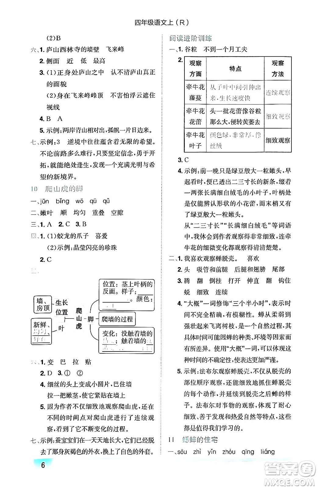 龍門書局2024年秋黃岡小狀元作業(yè)本四年級語文上冊人教版答案