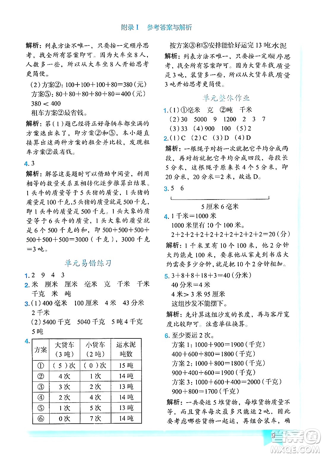 龍門書局2024年秋黃岡小狀元作業(yè)本三年級數(shù)學(xué)上冊人教版答案