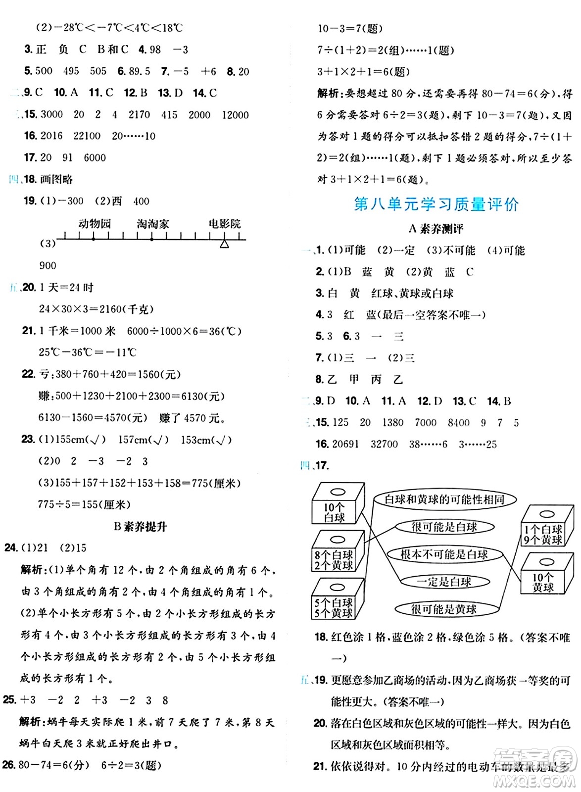 龍門書局2024年秋黃岡小狀元達(dá)標(biāo)卷四年級數(shù)學(xué)上冊北師大版答案