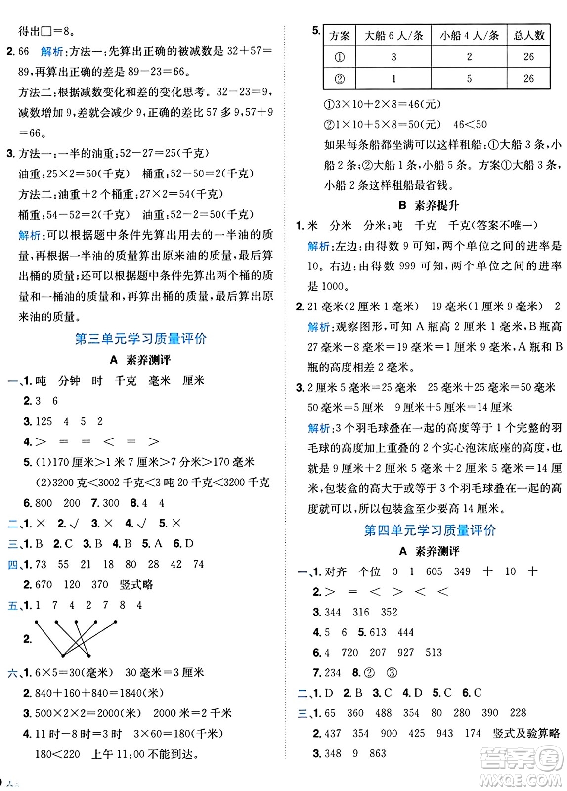 龍門書局2024年秋黃岡小狀元達標卷三年級數(shù)學上冊人教版廣東專版答案