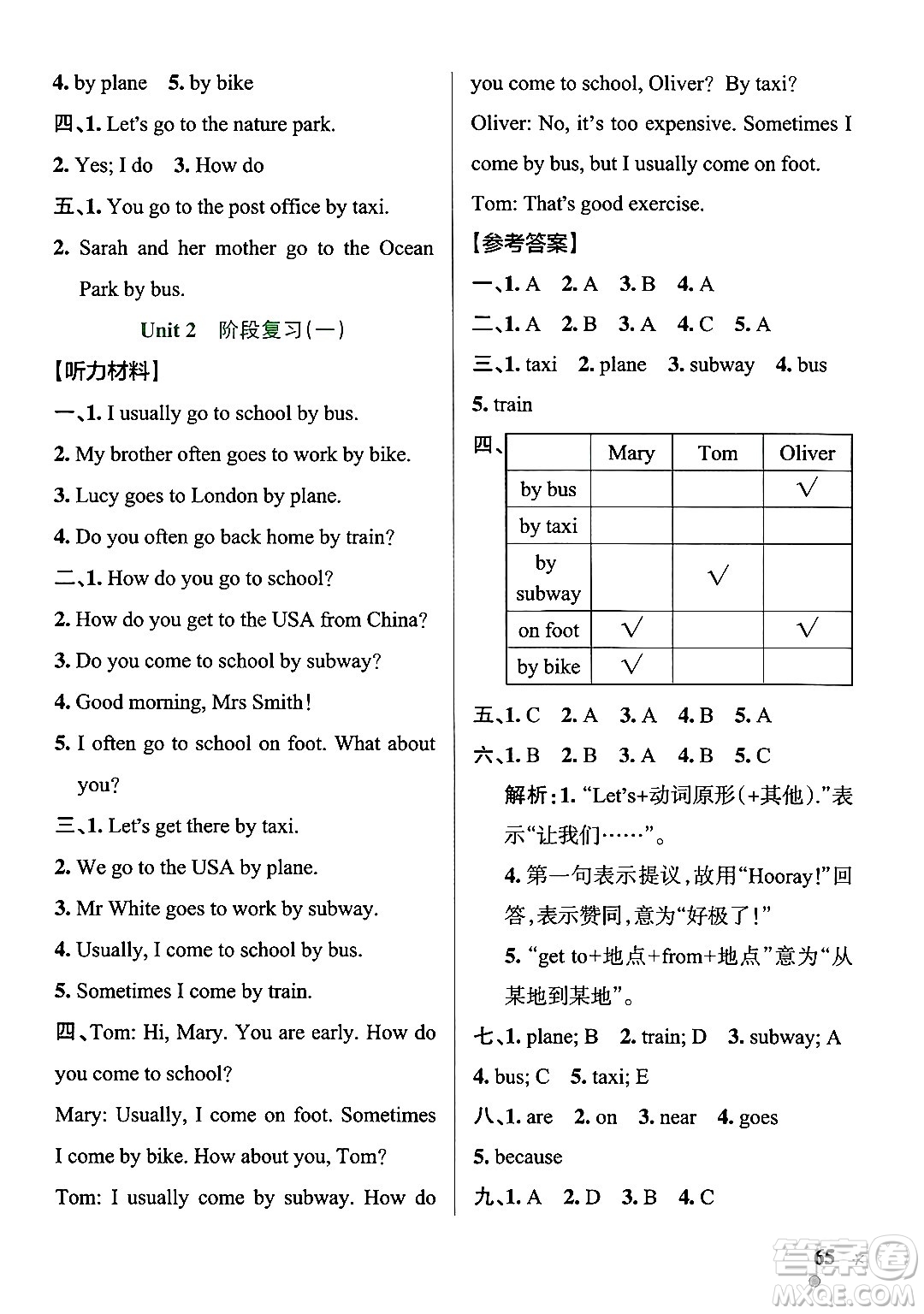 遼寧教育出版社2024年秋PASS小學(xué)學(xué)霸作業(yè)本六年級英語上冊人教版答案