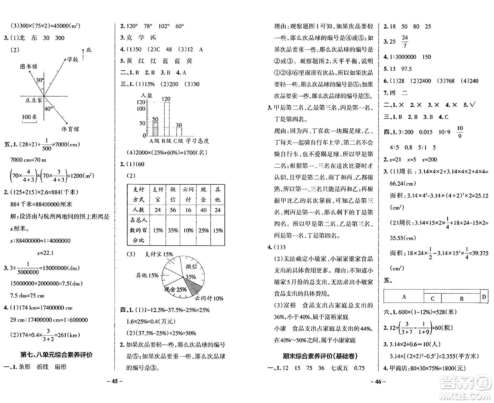 遼寧教育出版社2024年秋PASS小學(xué)學(xué)霸作業(yè)本六年級數(shù)學(xué)上冊冀教版河北專版答案