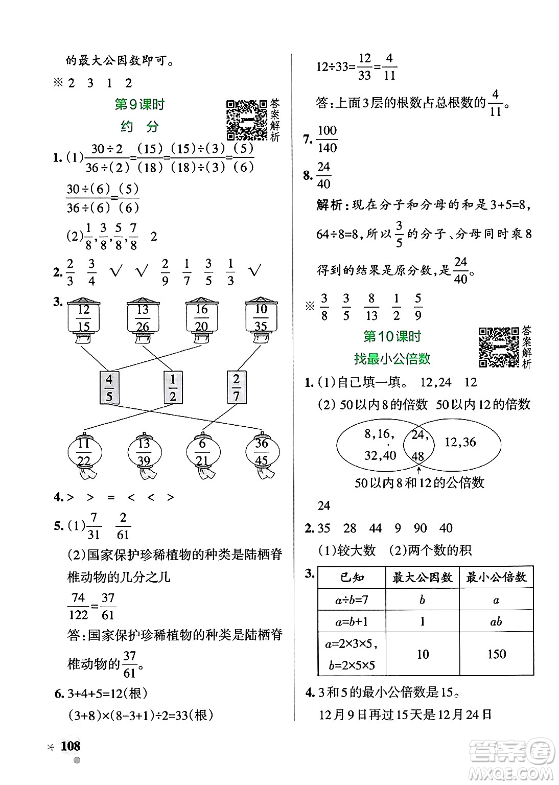 遼寧教育出版社2024年秋PASS小學(xué)學(xué)霸作業(yè)本五年級數(shù)學(xué)上冊北師大版答案