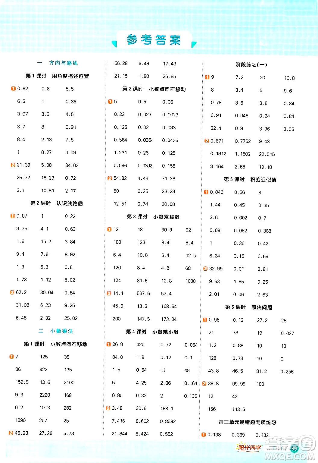 江西教育出版社2024年秋陽(yáng)光同學(xué)計(jì)算小達(dá)人五年級(jí)數(shù)學(xué)上冊(cè)冀教版答案