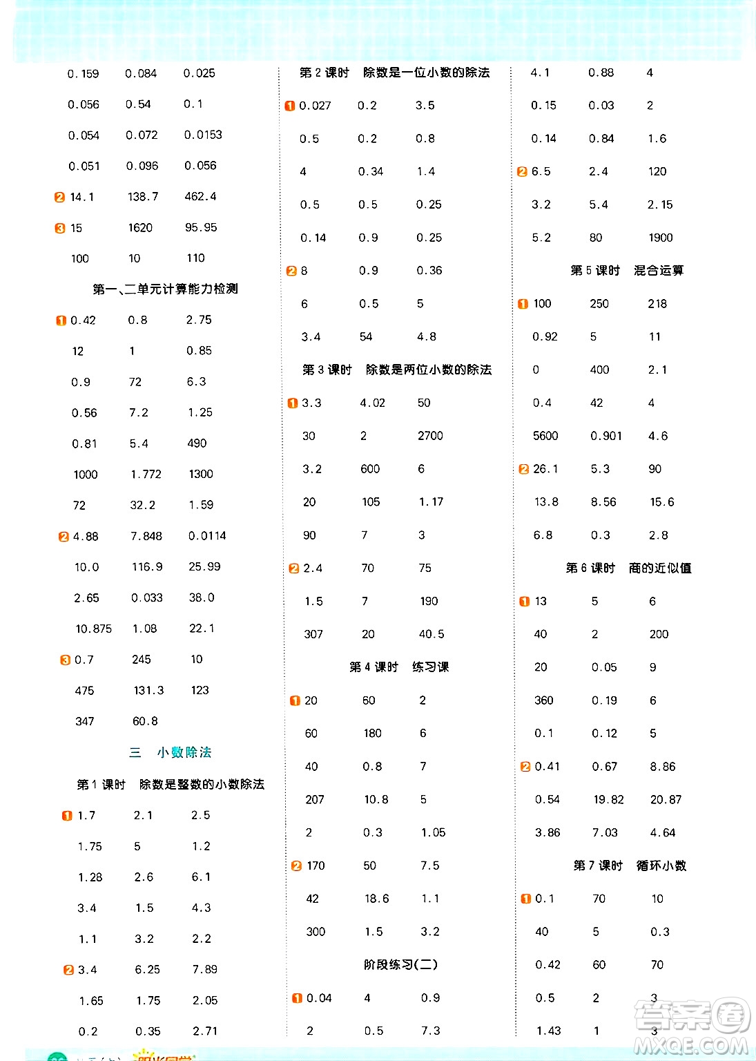 江西教育出版社2024年秋陽(yáng)光同學(xué)計(jì)算小達(dá)人五年級(jí)數(shù)學(xué)上冊(cè)冀教版答案