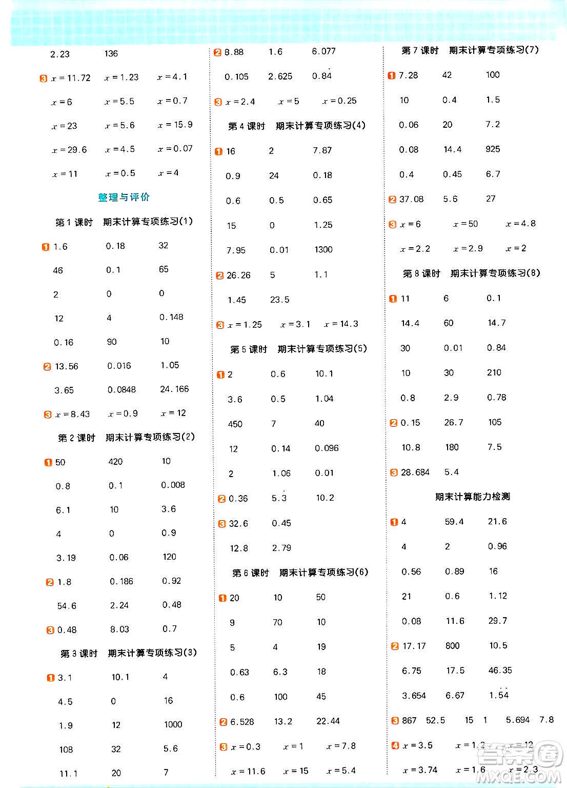 江西教育出版社2024年秋陽(yáng)光同學(xué)計(jì)算小達(dá)人五年級(jí)數(shù)學(xué)上冊(cè)冀教版答案