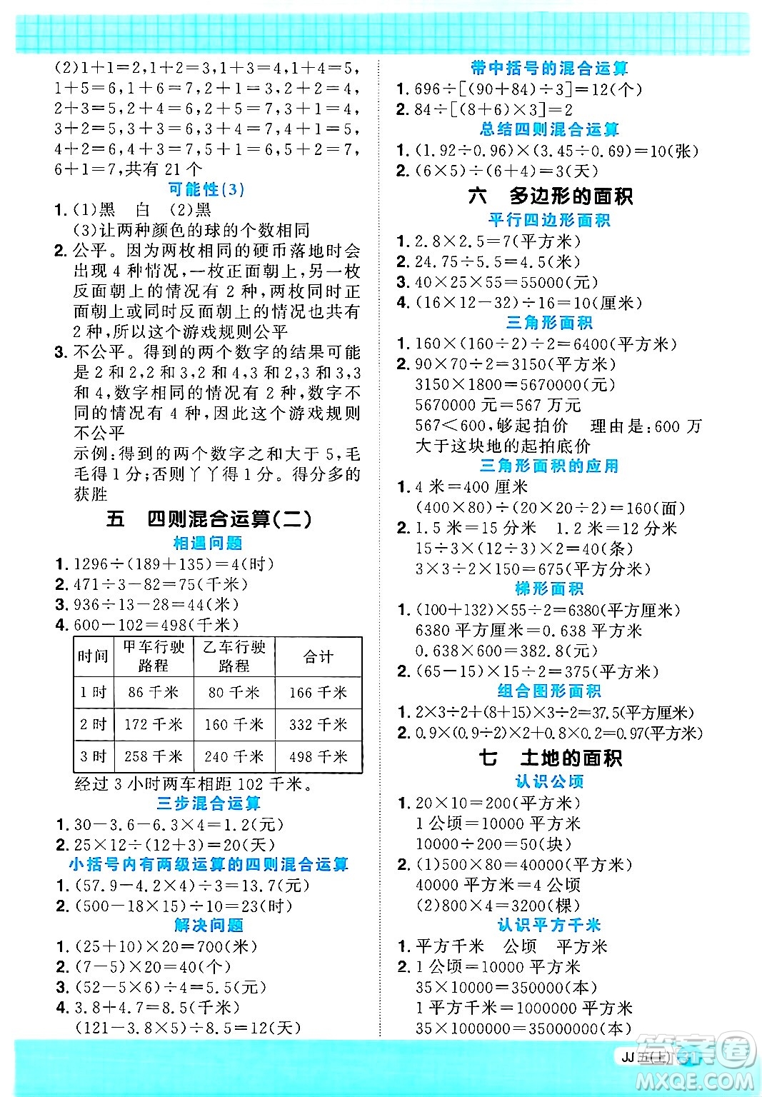 江西教育出版社2024年秋陽(yáng)光同學(xué)計(jì)算小達(dá)人五年級(jí)數(shù)學(xué)上冊(cè)冀教版答案