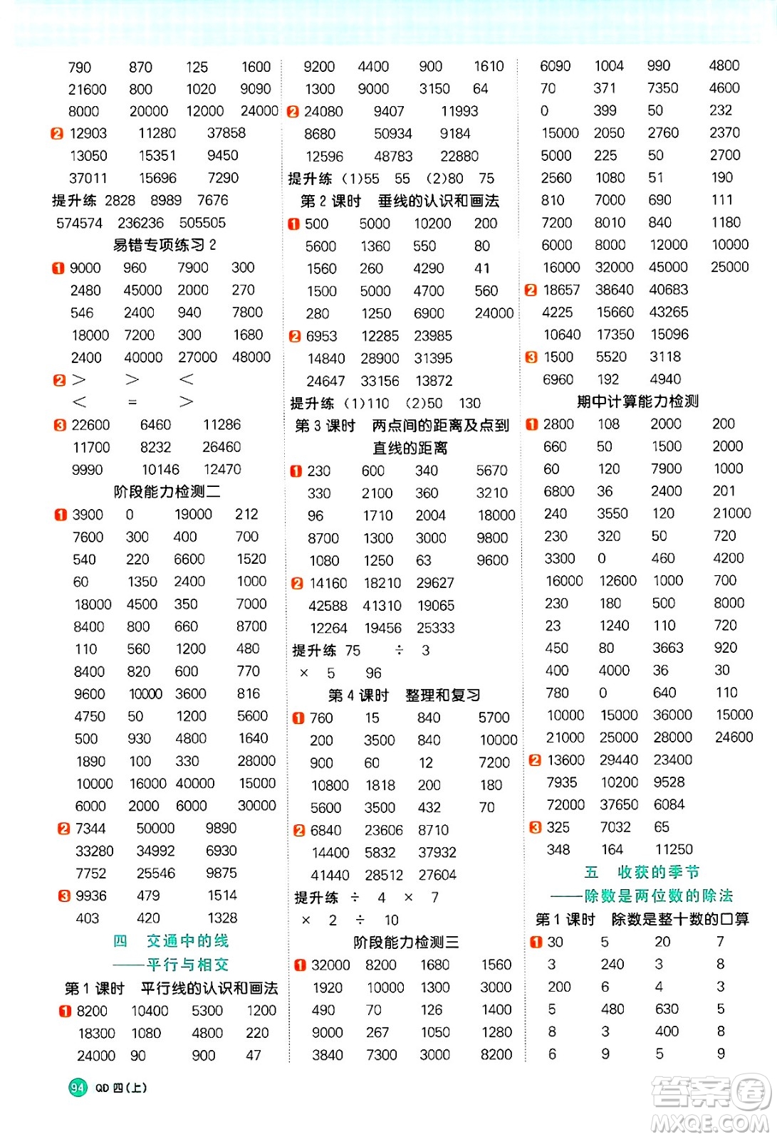 江西教育出版社2024年秋陽光同學(xué)計(jì)算小達(dá)人四年級(jí)數(shù)學(xué)上冊(cè)青島版答案