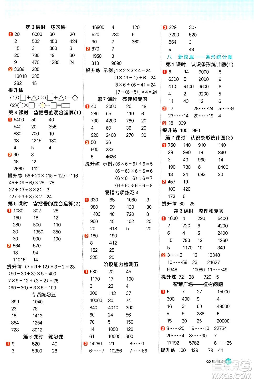 江西教育出版社2024年秋陽光同學(xué)計(jì)算小達(dá)人四年級(jí)數(shù)學(xué)上冊(cè)青島版答案