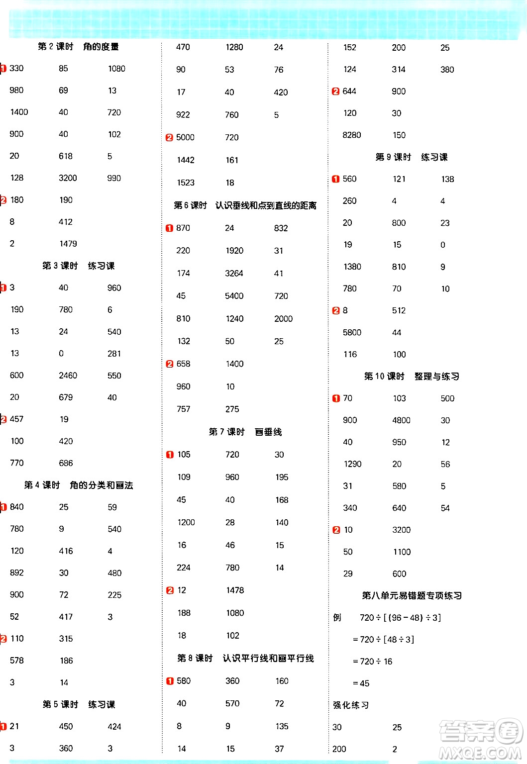 江西教育出版社2024年秋陽(yáng)光同學(xué)計(jì)算小達(dá)人四年級(jí)數(shù)學(xué)上冊(cè)蘇教版答案