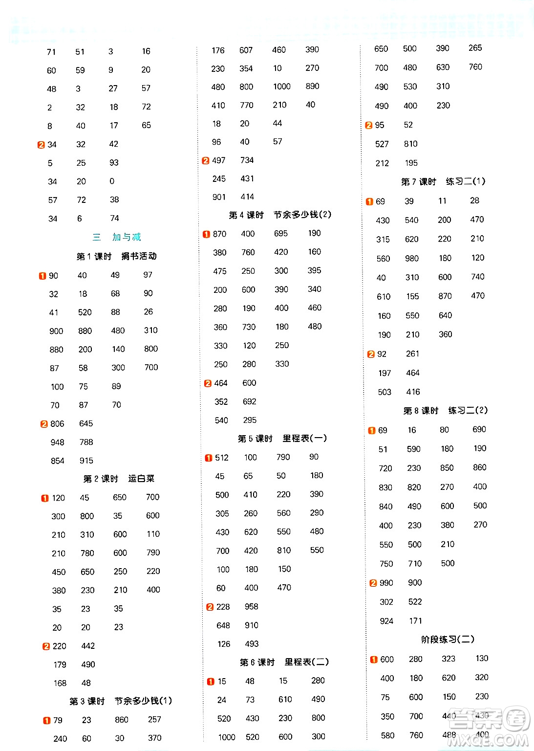 江西教育出版社2024年秋陽(yáng)光同學(xué)計(jì)算小達(dá)人三年級(jí)數(shù)學(xué)上冊(cè)北師大版答案