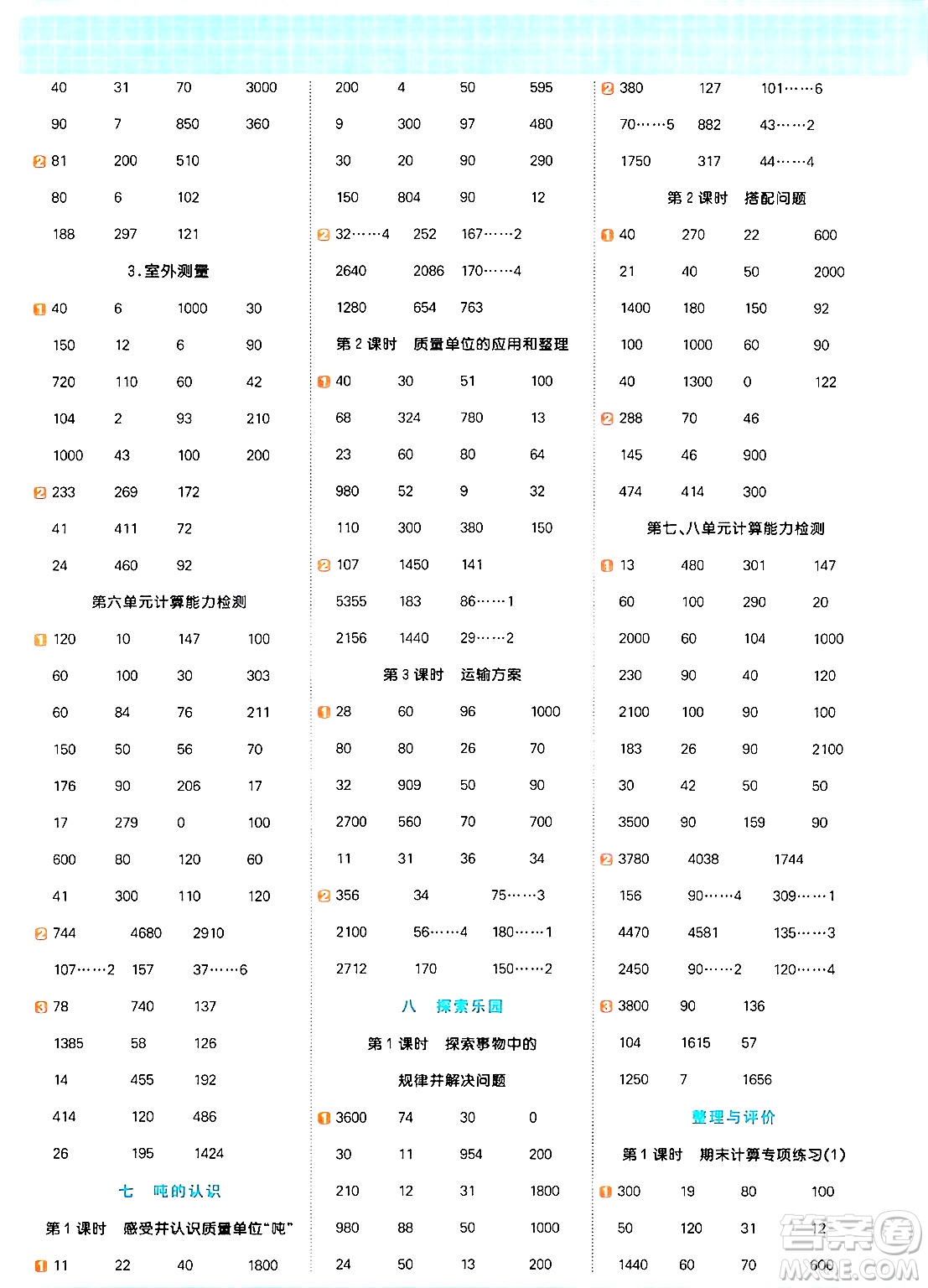 江西教育出版社2024年秋陽(yáng)光同學(xué)計(jì)算小達(dá)人三年級(jí)數(shù)學(xué)上冊(cè)冀教版答案