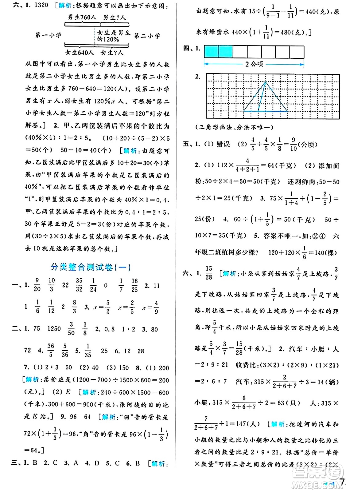 北京教育出版社2024年秋亮點給力大試卷六年級數(shù)學(xué)上冊江蘇版答案