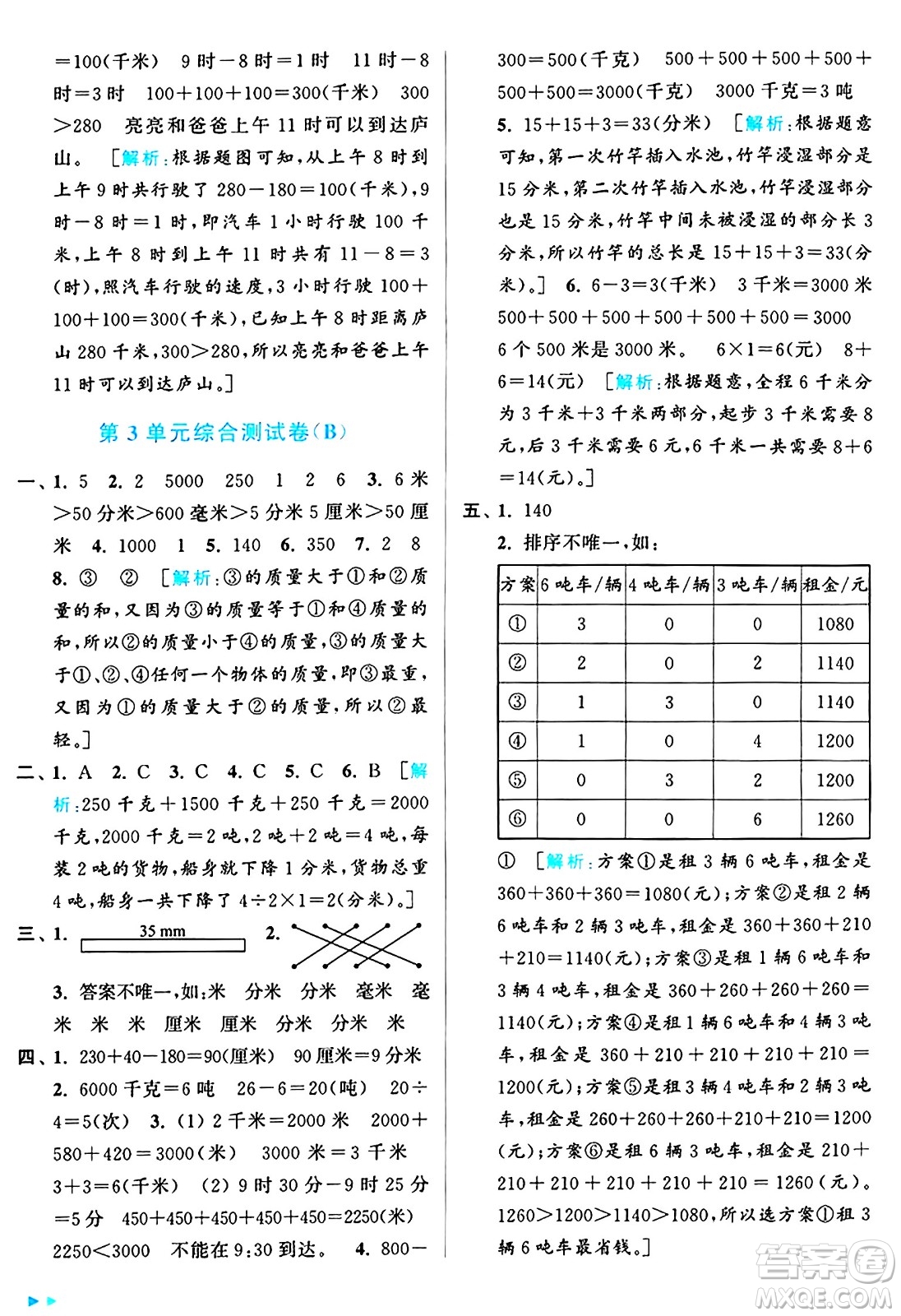 北京教育出版社2024年秋亮點(diǎn)給力大試卷三年級(jí)數(shù)學(xué)上冊(cè)人教版答案