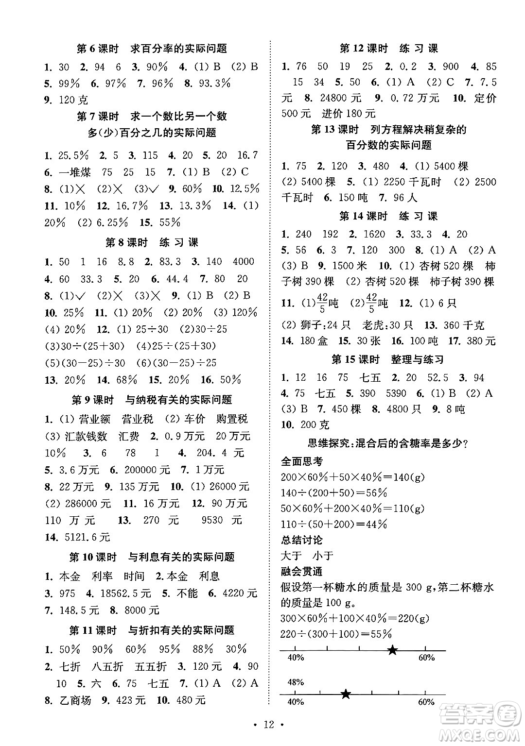 江蘇鳳凰美術(shù)出版社2024年秋創(chuàng)新課時作業(yè)本六年級數(shù)學(xué)上冊江蘇版答案