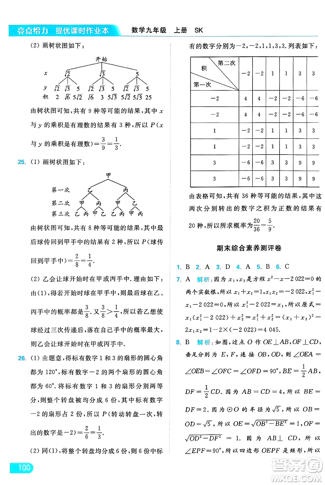 延邊教育出版社2024年秋亮點(diǎn)給力提優(yōu)課時(shí)作業(yè)本九年級(jí)數(shù)學(xué)上冊(cè)蘇科版答案