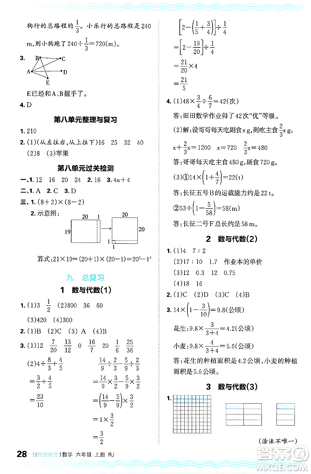 江西人民出版社2024年秋王朝霞創(chuàng)維新課堂六年級數學上冊人教版答案