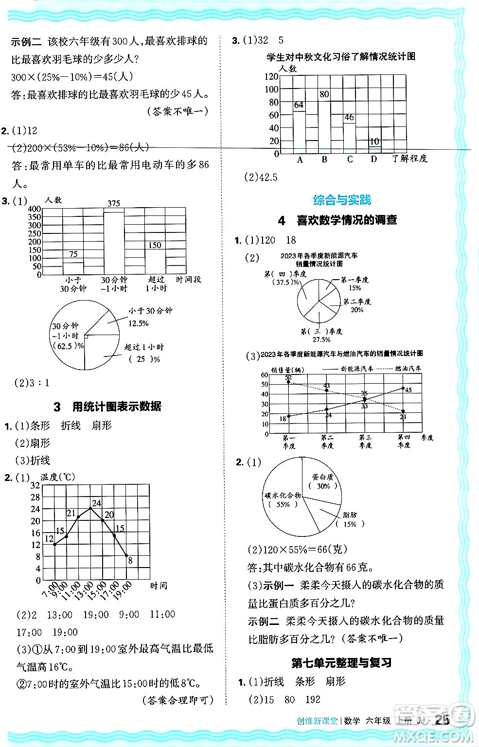 江西人民出版社2024年秋王朝霞創(chuàng)維新課堂六年級數(shù)學(xué)上冊冀教版答案