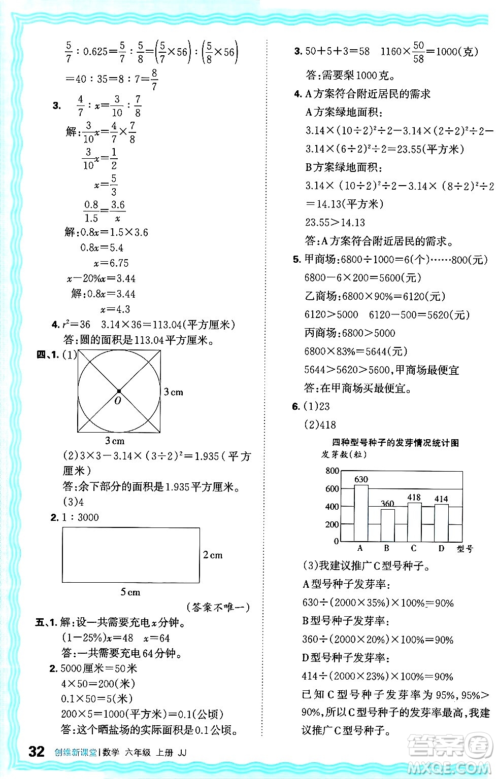 江西人民出版社2024年秋王朝霞創(chuàng)維新課堂六年級數(shù)學(xué)上冊冀教版答案