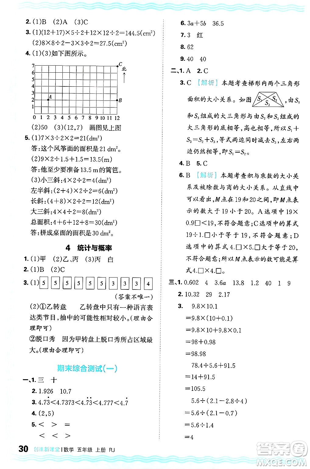 江西人民出版社2024年秋王朝霞創(chuàng)維新課堂五年級(jí)數(shù)學(xué)上冊(cè)人教版答案