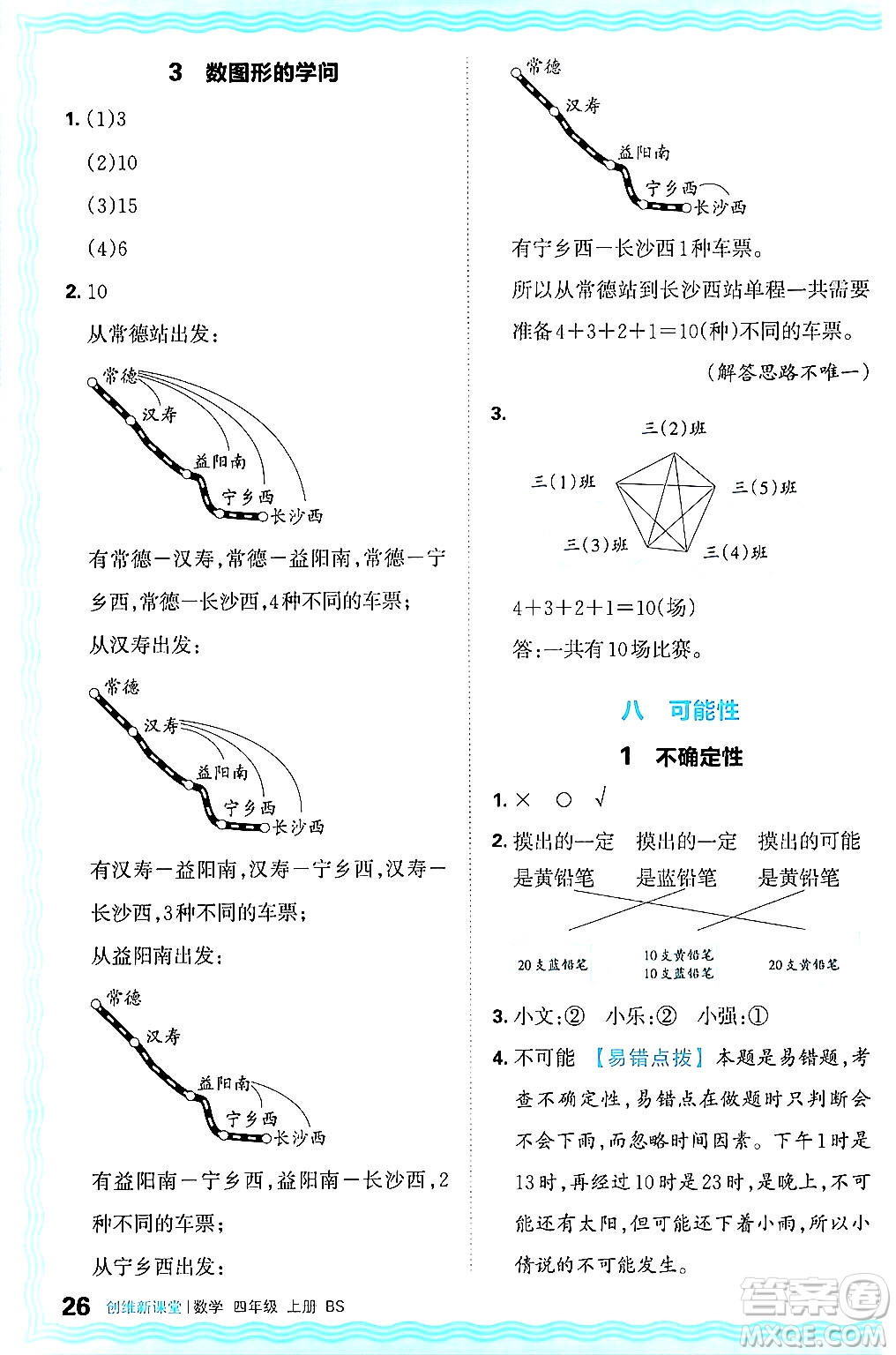 江西人民出版社2024年秋王朝霞創(chuàng)維新課堂四年級數(shù)學上冊北師大版答案