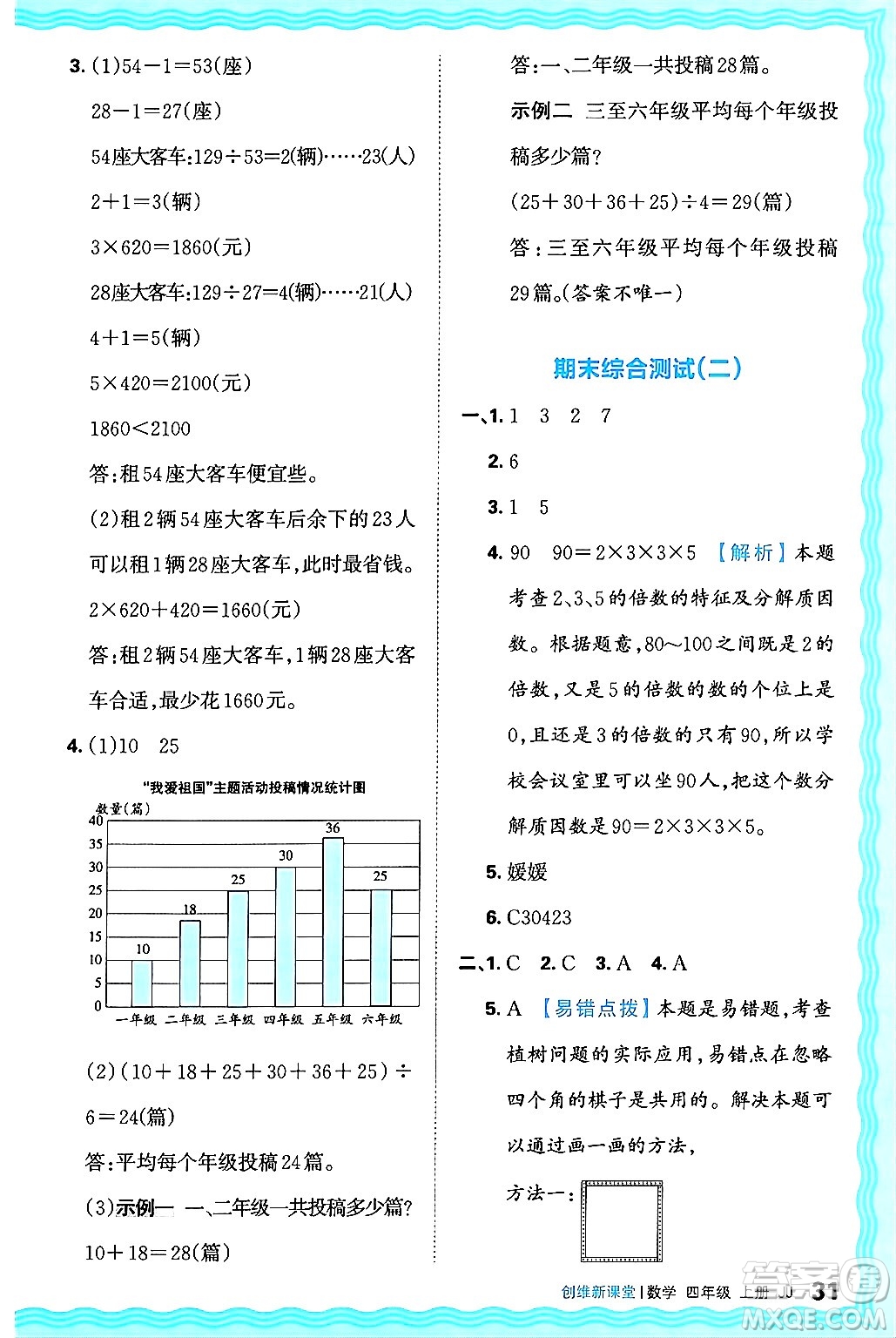 江西人民出版社2024年秋王朝霞創(chuàng)維新課堂四年級數(shù)學(xué)上冊冀教版答案