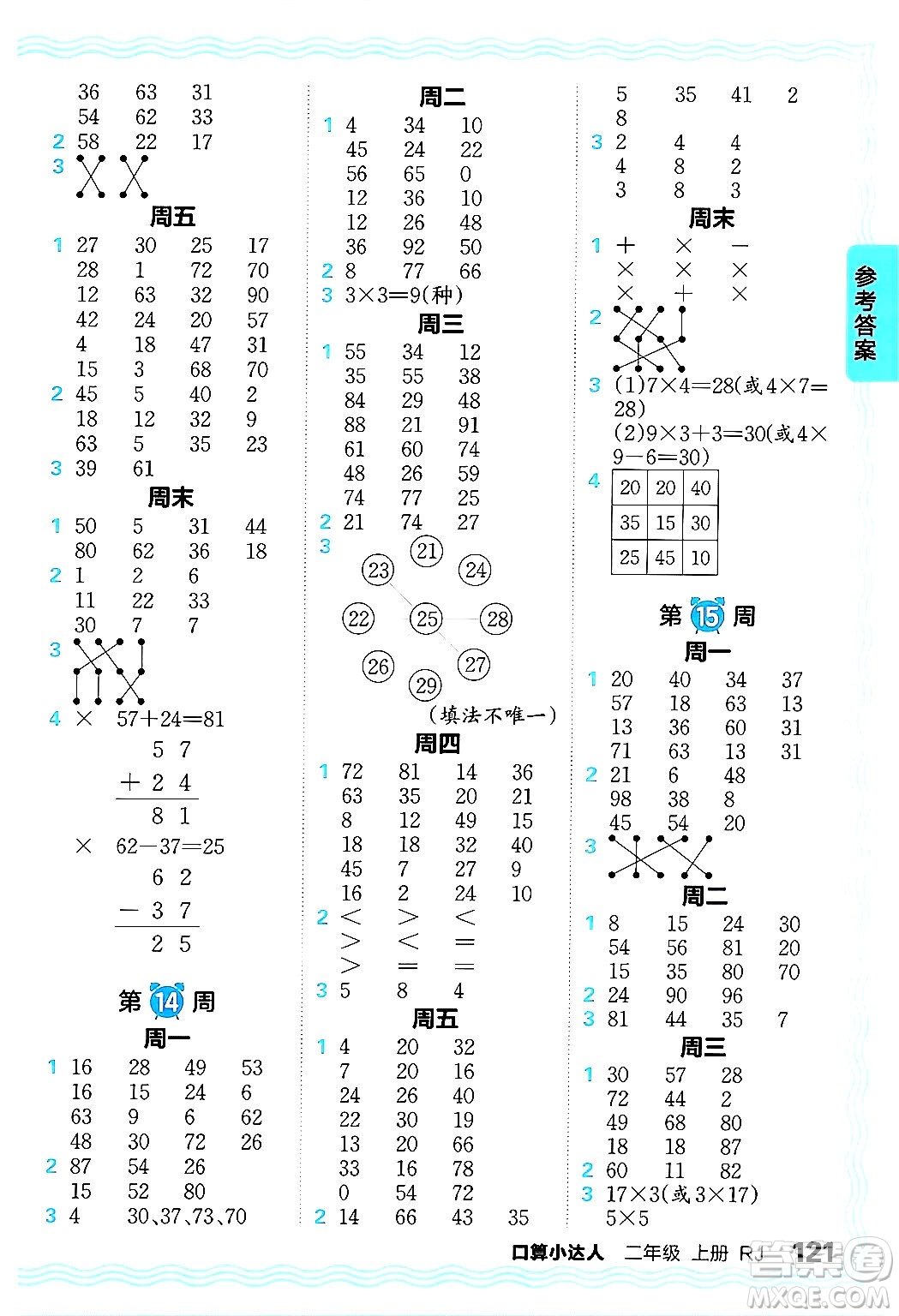 江西人民出版社2024年秋王朝霞口算小達人二年級數(shù)學(xué)上冊人教版答案