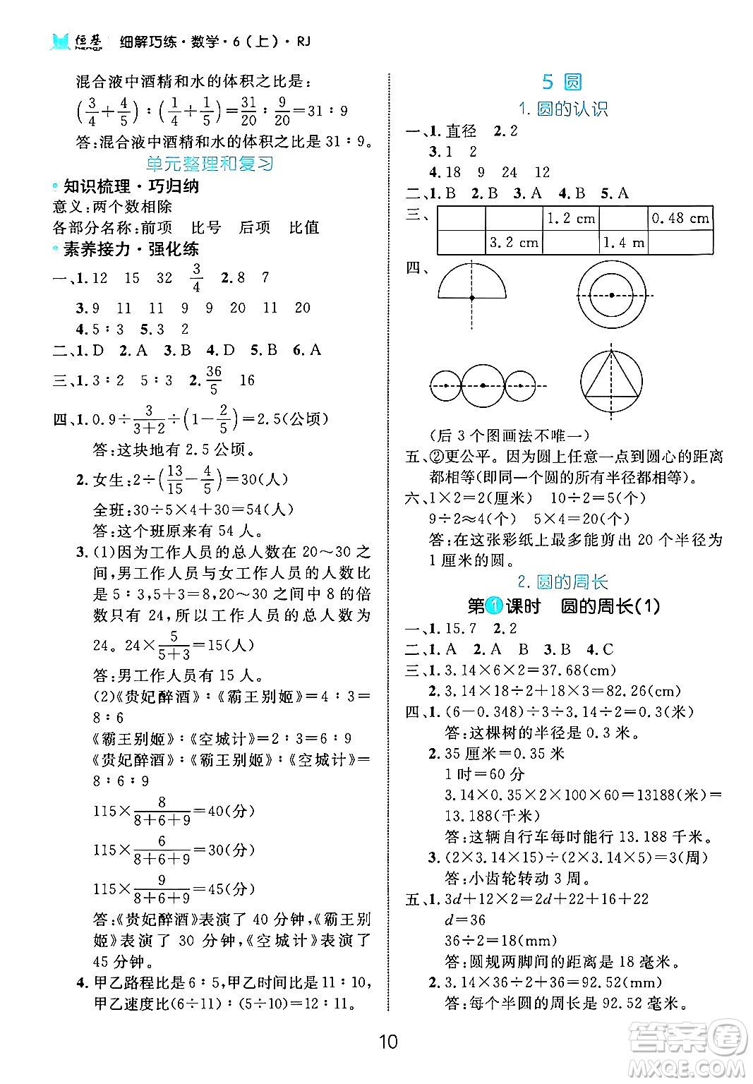 延邊大學(xué)出版社2024年秋細(xì)解巧練六年級(jí)數(shù)學(xué)上冊(cè)人教版答案