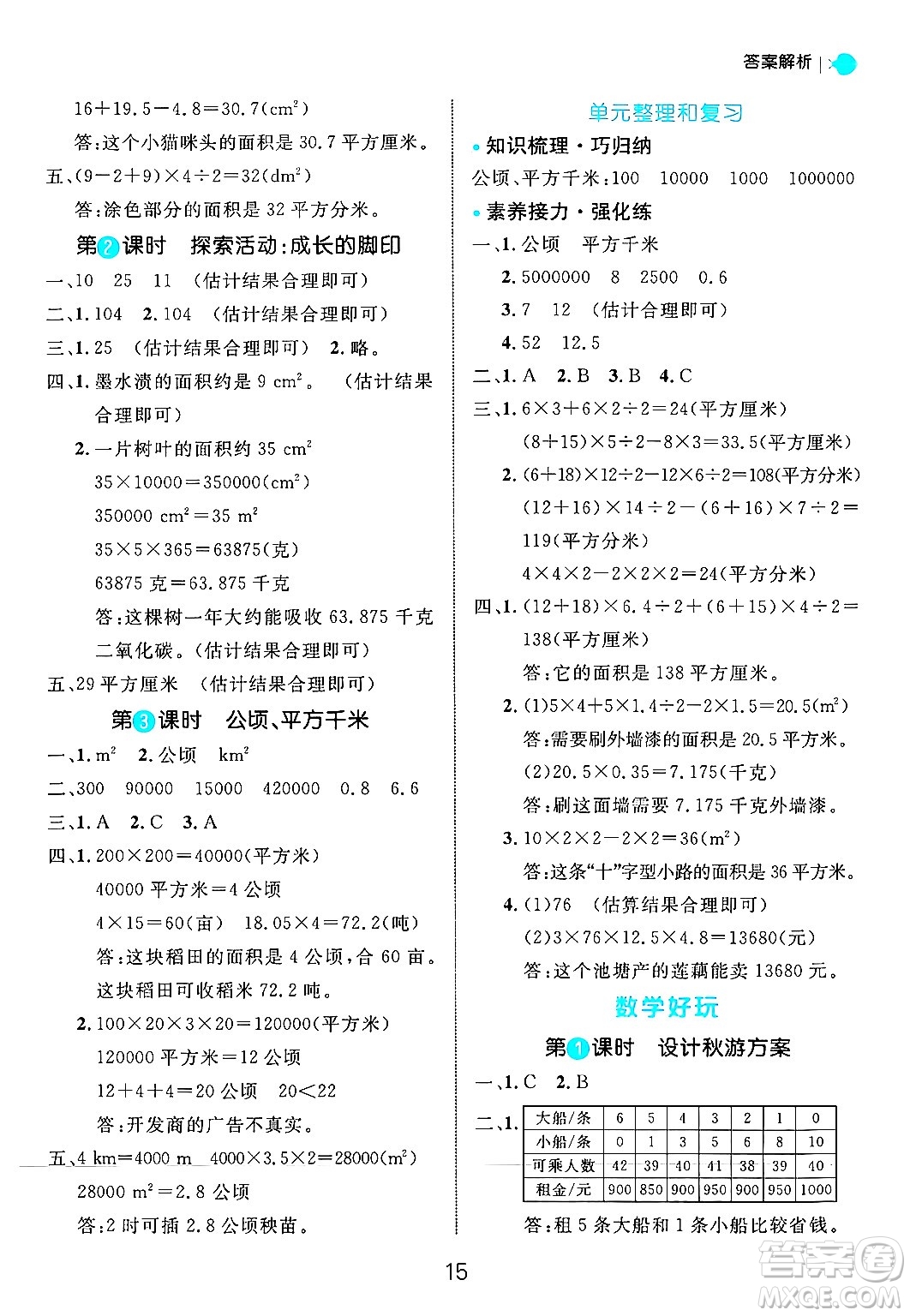 延邊大學出版社2024年秋細解巧練五年級數(shù)學上冊北師大版答案