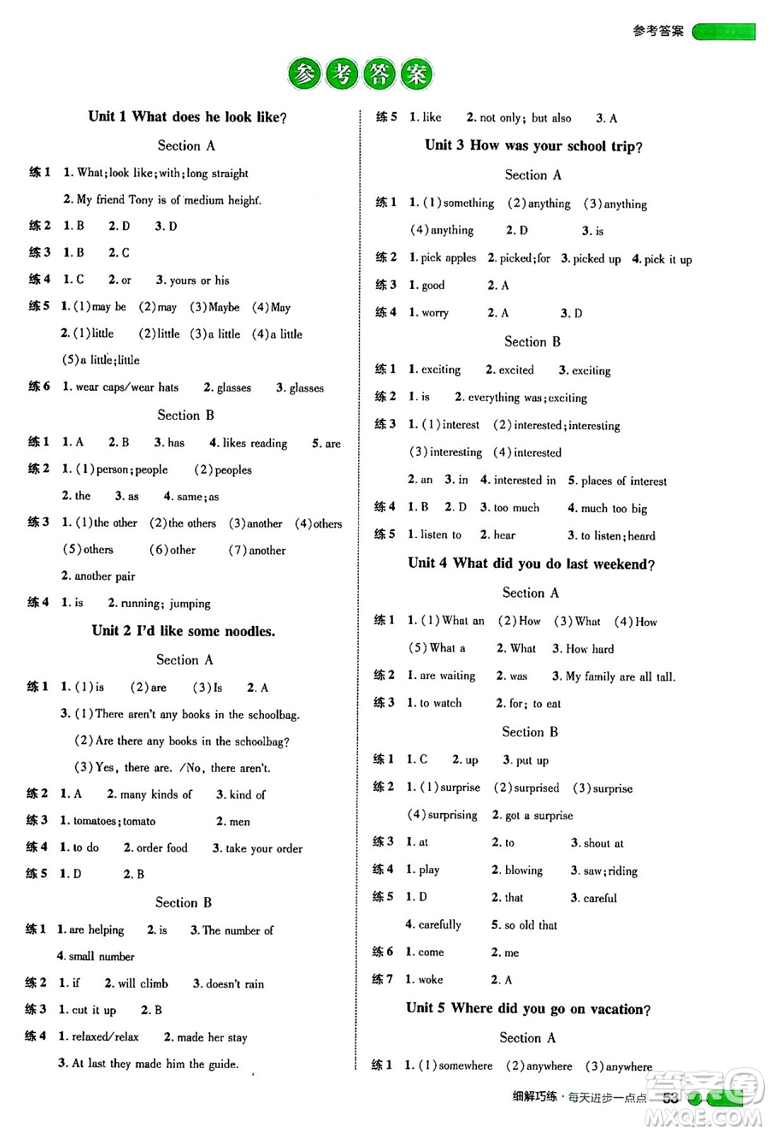 延邊大學(xué)出版社2024年秋細(xì)解巧練七年級(jí)英語(yǔ)上冊(cè)魯教版答案