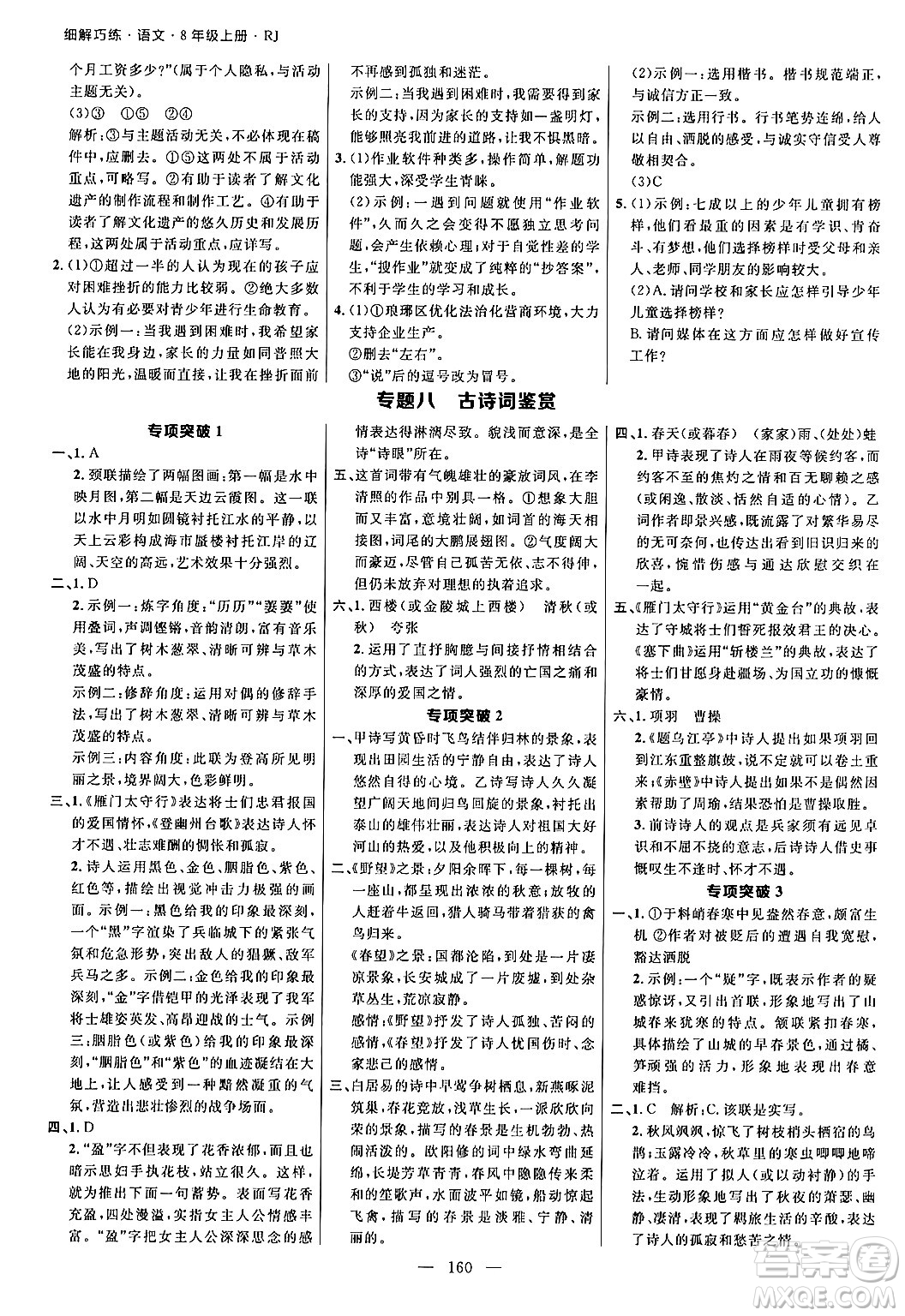 延邊大學(xué)出版社2024年秋細(xì)解巧練八年級語文上冊人教版答案