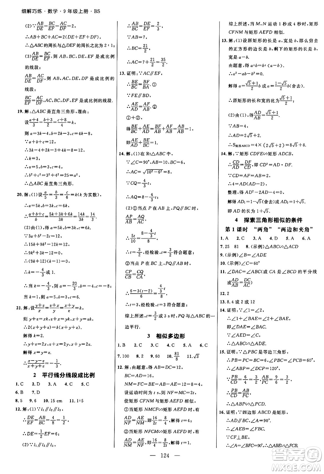 延邊大學(xué)出版社2024年秋細解巧練九年級數(shù)學(xué)上冊北師大版答案