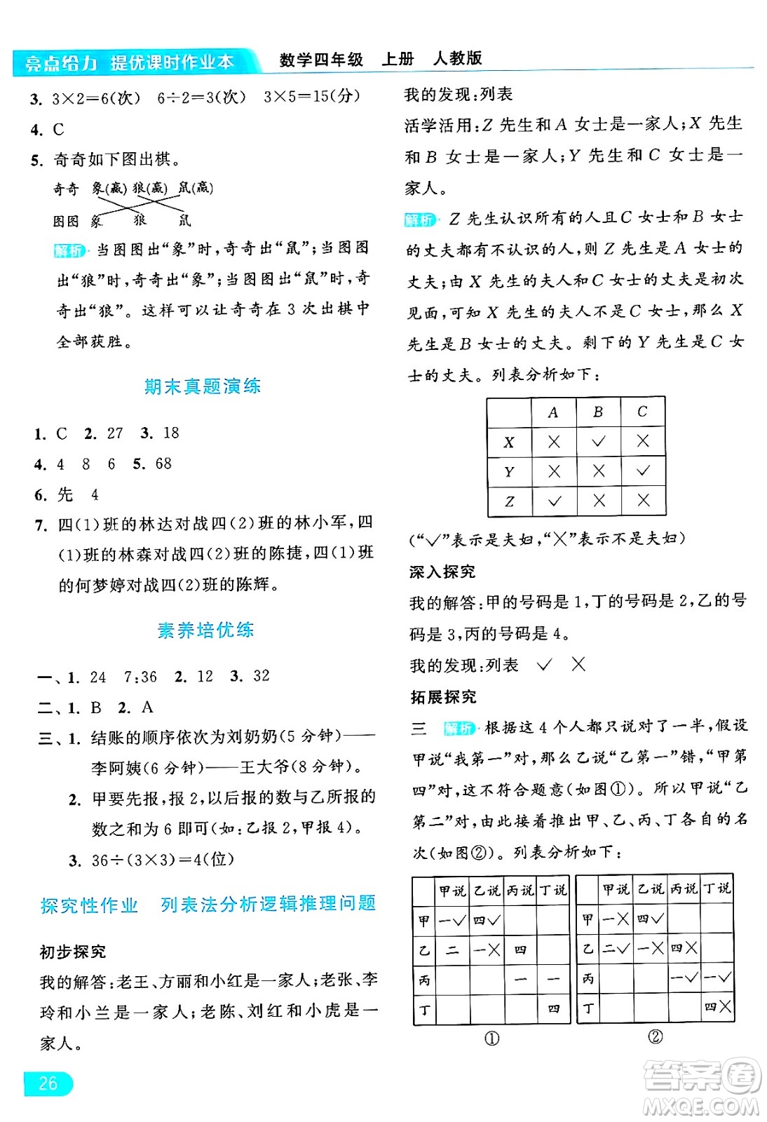 北京教育出版社2024年秋亮點(diǎn)給力提優(yōu)課時(shí)作業(yè)本四年級(jí)數(shù)學(xué)上冊(cè)人教版答案