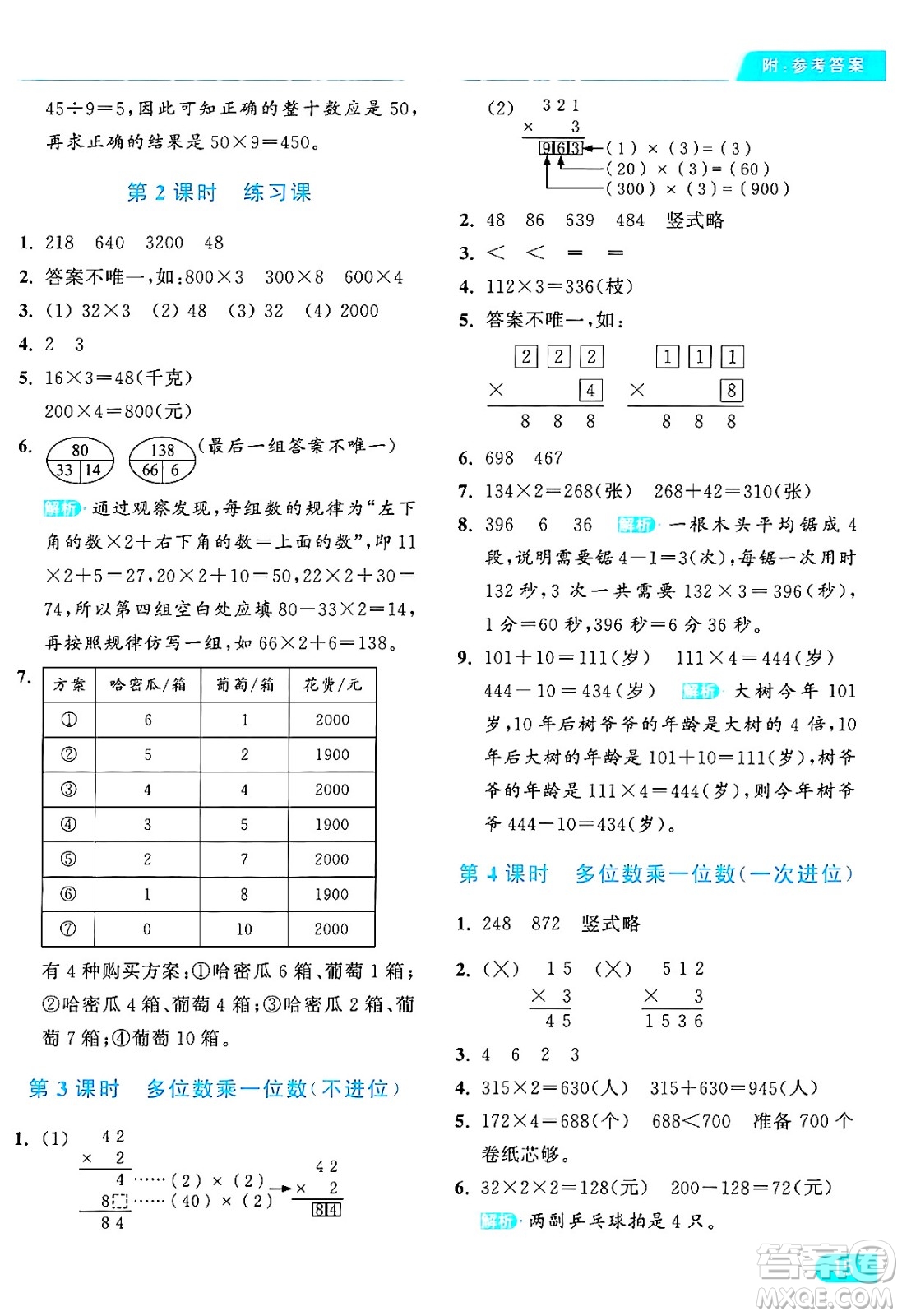 北京教育出版社2024年秋亮點(diǎn)給力提優(yōu)課時(shí)作業(yè)本三年級數(shù)學(xué)上冊人教版答案