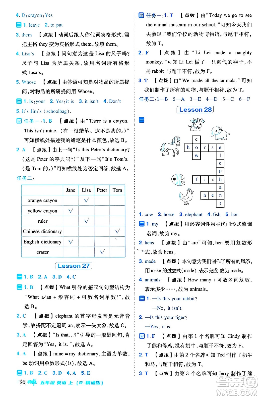 吉林教育出版社2024年秋綜合應(yīng)用創(chuàng)新題典中點(diǎn)五年級(jí)英語(yǔ)上冊(cè)人教版三起點(diǎn)答案