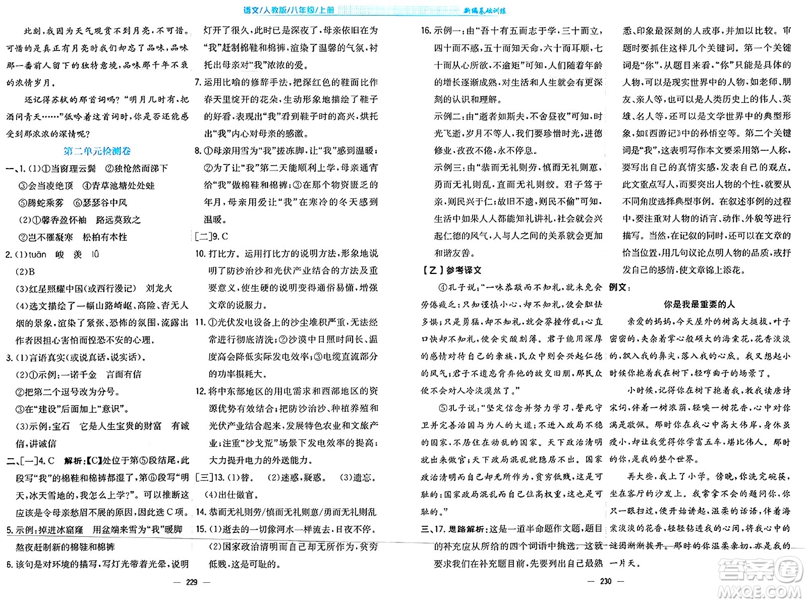 安徽教育出版社2024年秋新編基礎(chǔ)訓(xùn)練八年級語文上冊人教版答案