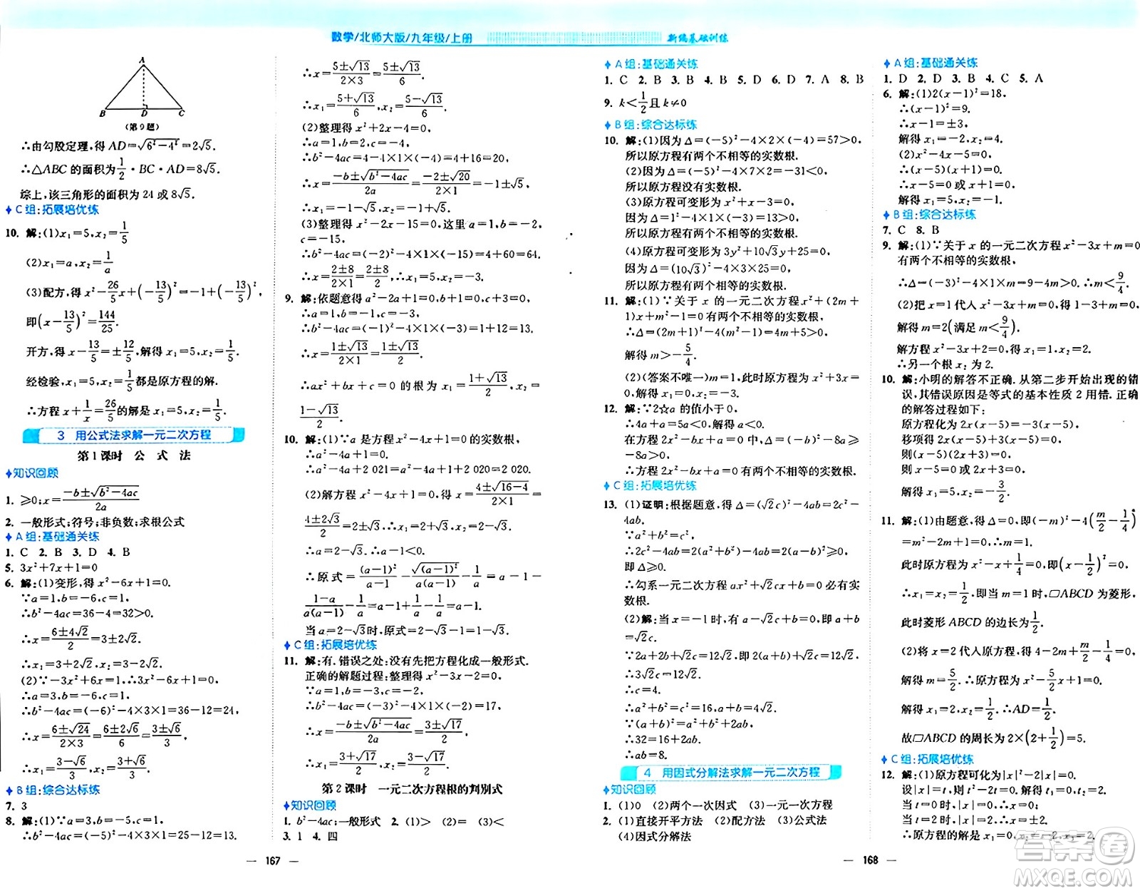 安徽教育出版社2024年秋新編基礎訓練九年級數(shù)學上冊北師大版答案