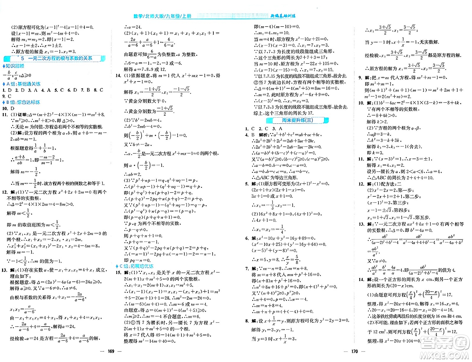 安徽教育出版社2024年秋新編基礎訓練九年級數(shù)學上冊北師大版答案