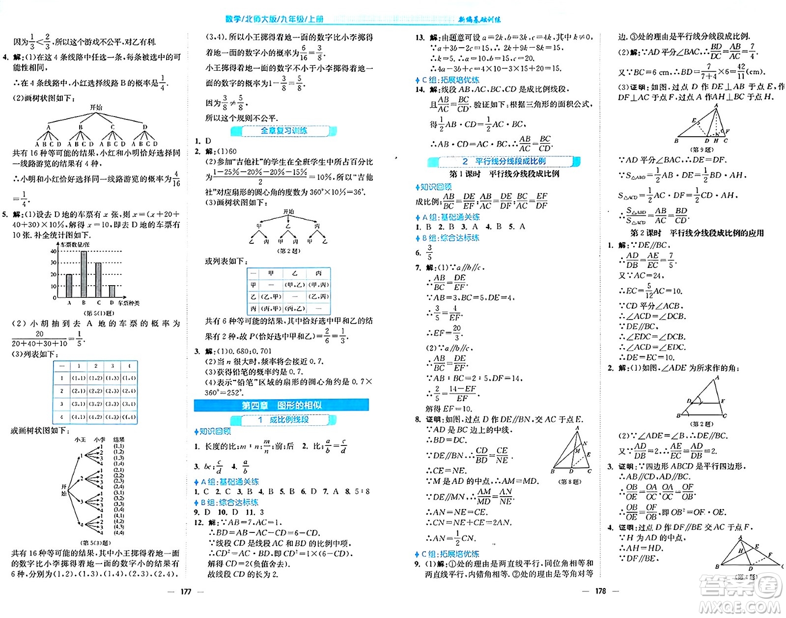 安徽教育出版社2024年秋新編基礎訓練九年級數(shù)學上冊北師大版答案