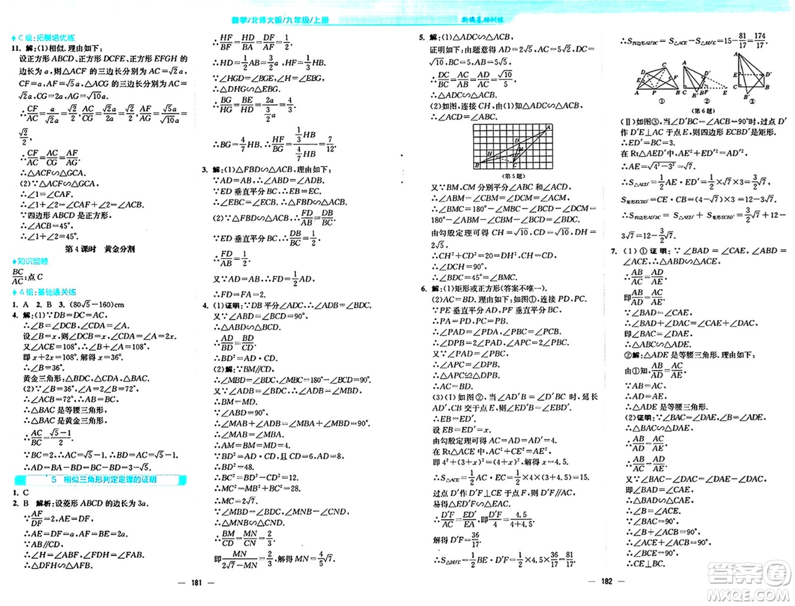 安徽教育出版社2024年秋新編基礎訓練九年級數(shù)學上冊北師大版答案