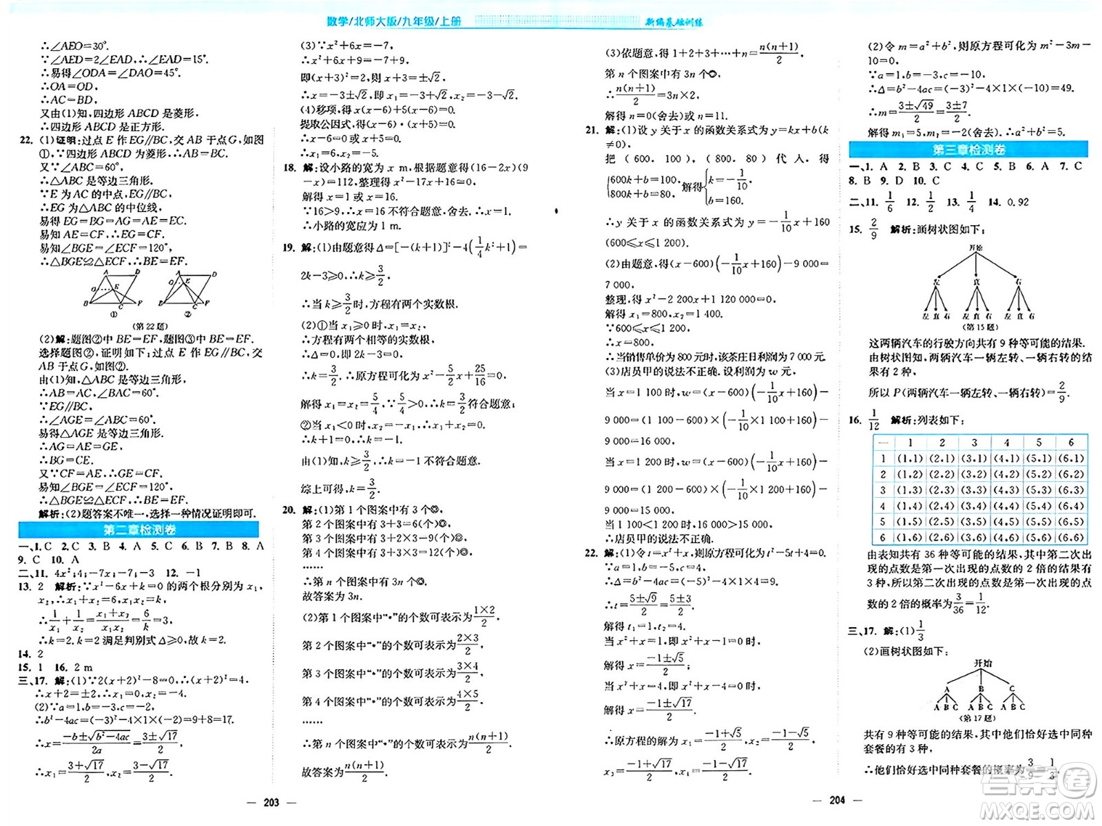 安徽教育出版社2024年秋新編基礎訓練九年級數(shù)學上冊北師大版答案