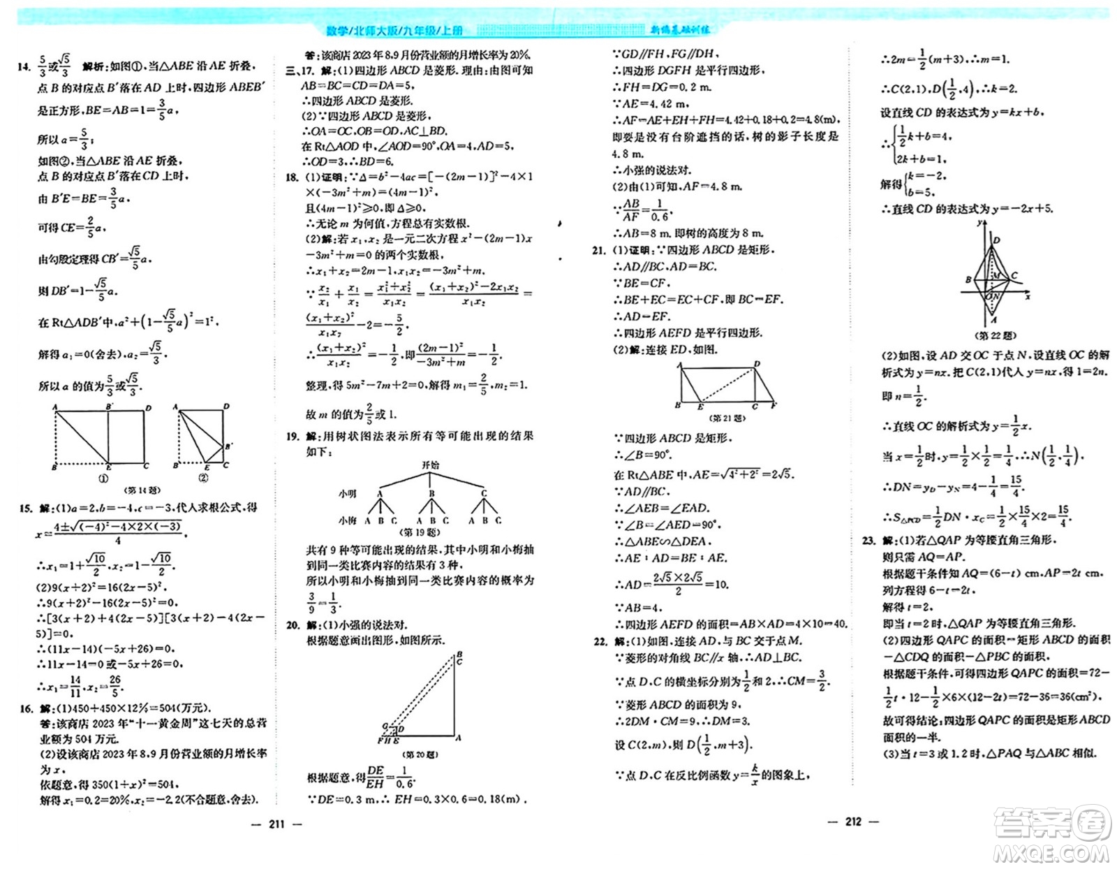 安徽教育出版社2024年秋新編基礎訓練九年級數(shù)學上冊北師大版答案