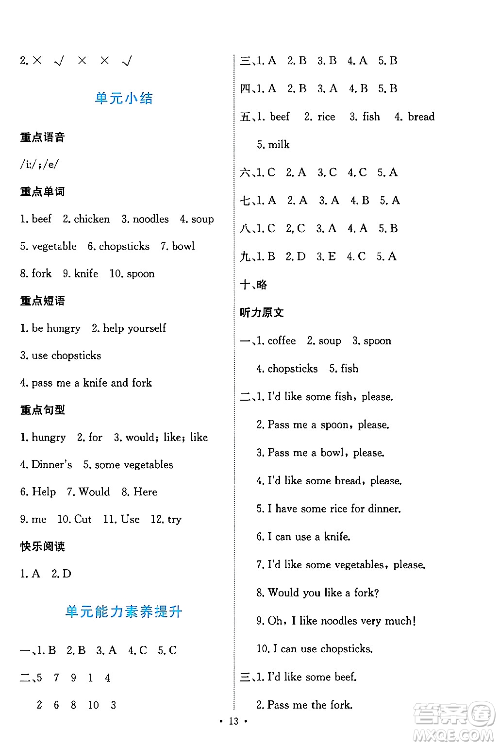 人民教育出版社2024年秋能力培養(yǎng)與測(cè)試四年級(jí)英語上冊(cè)人教PEP版答案