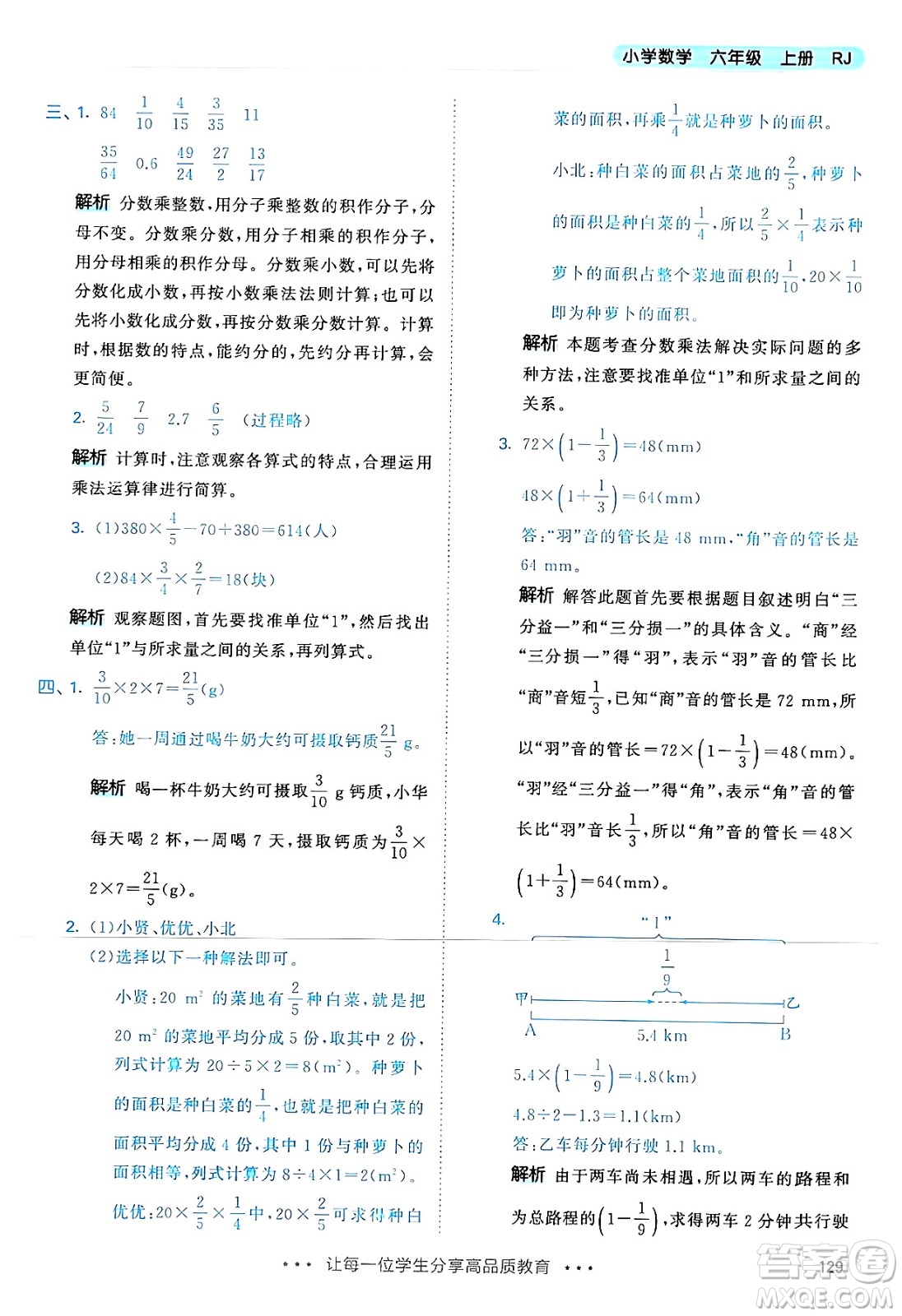 山東畫報出版社2024年秋53天天練六年級數(shù)學(xué)上冊人教版答案