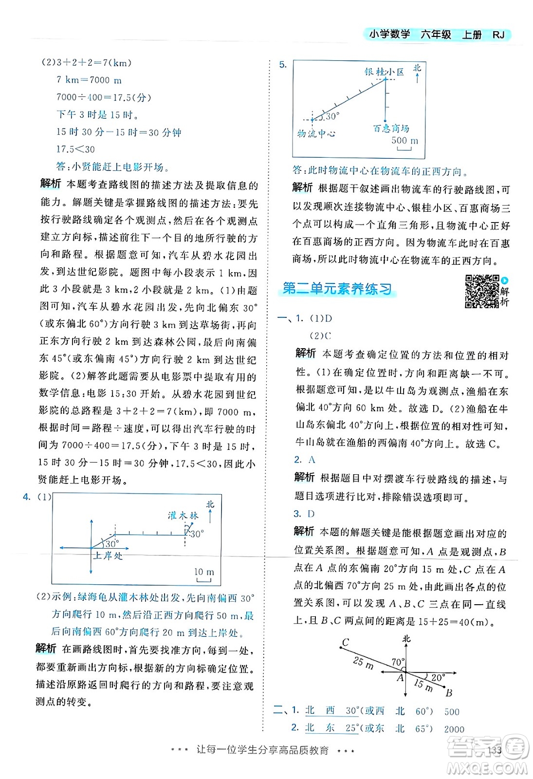 山東畫報出版社2024年秋53天天練六年級數(shù)學(xué)上冊人教版答案