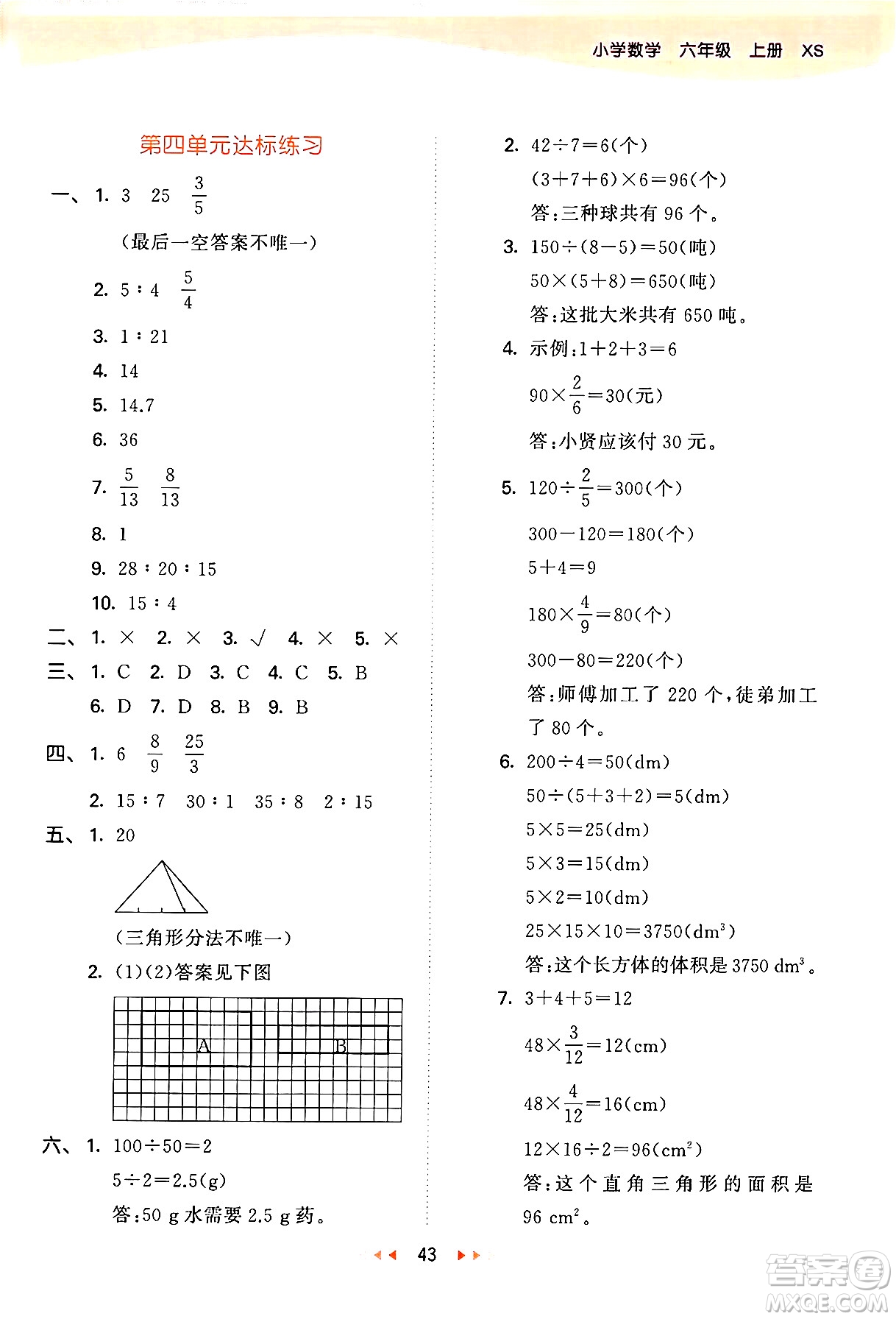 地質出版社2024年秋53天天練六年級數學上冊西師版答案