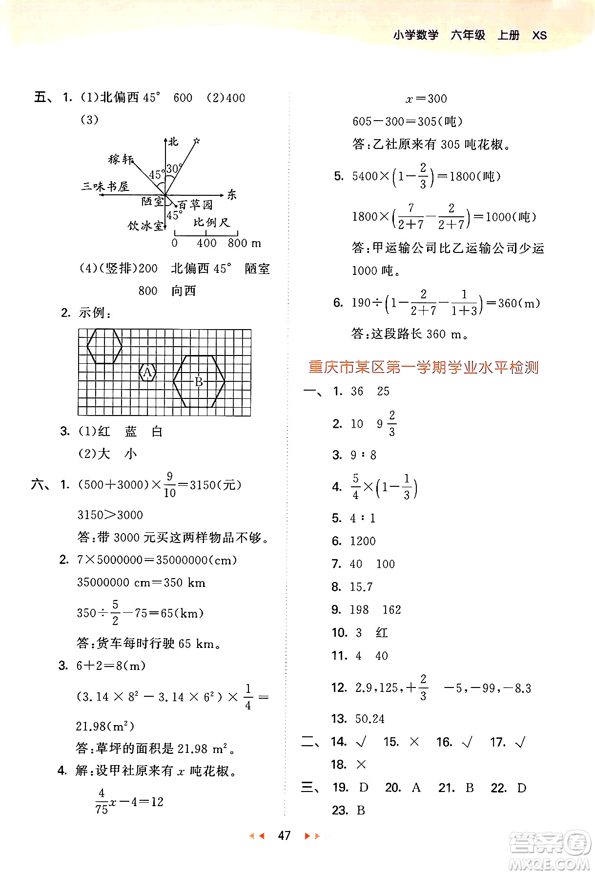 地質出版社2024年秋53天天練六年級數學上冊西師版答案