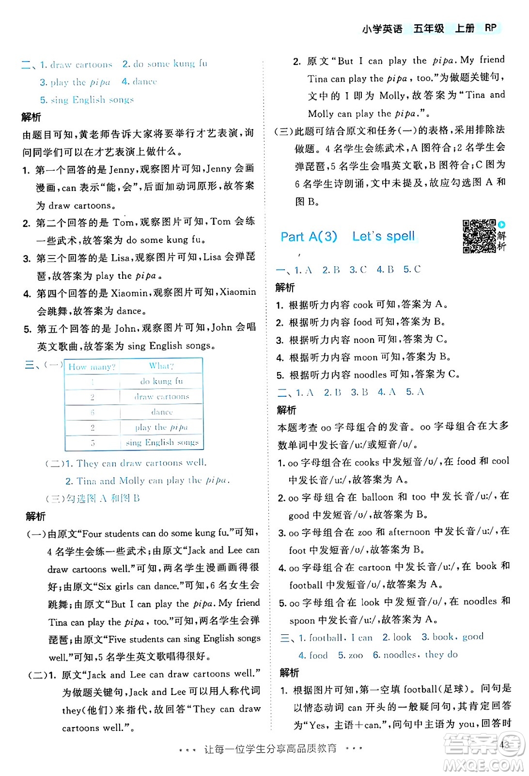 山東畫報出版社2024年秋53天天練五年級英語上冊人教PEP版答案