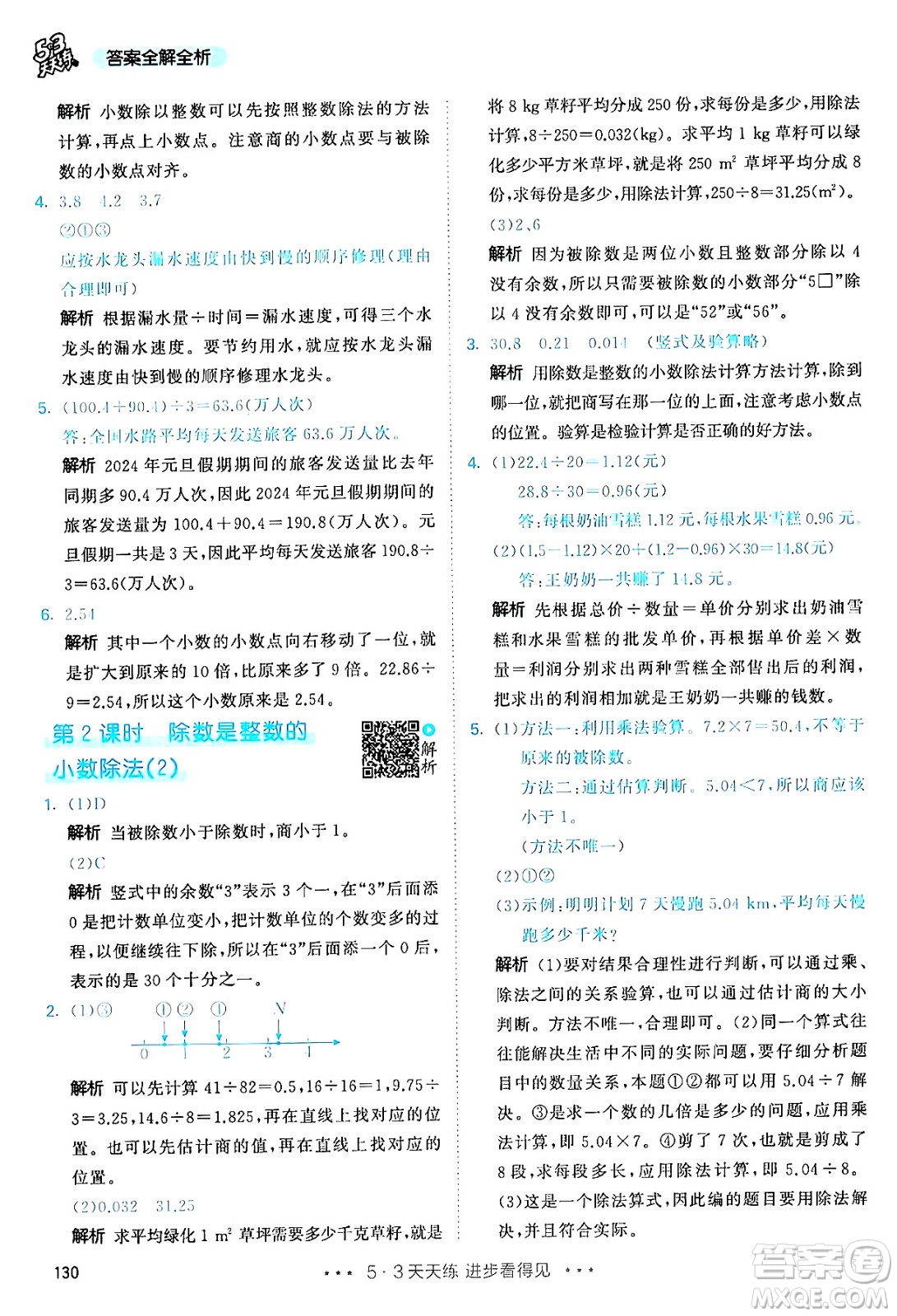 山東畫(huà)報(bào)出版社2024年秋53天天練五年級(jí)數(shù)學(xué)上冊(cè)人教版答案