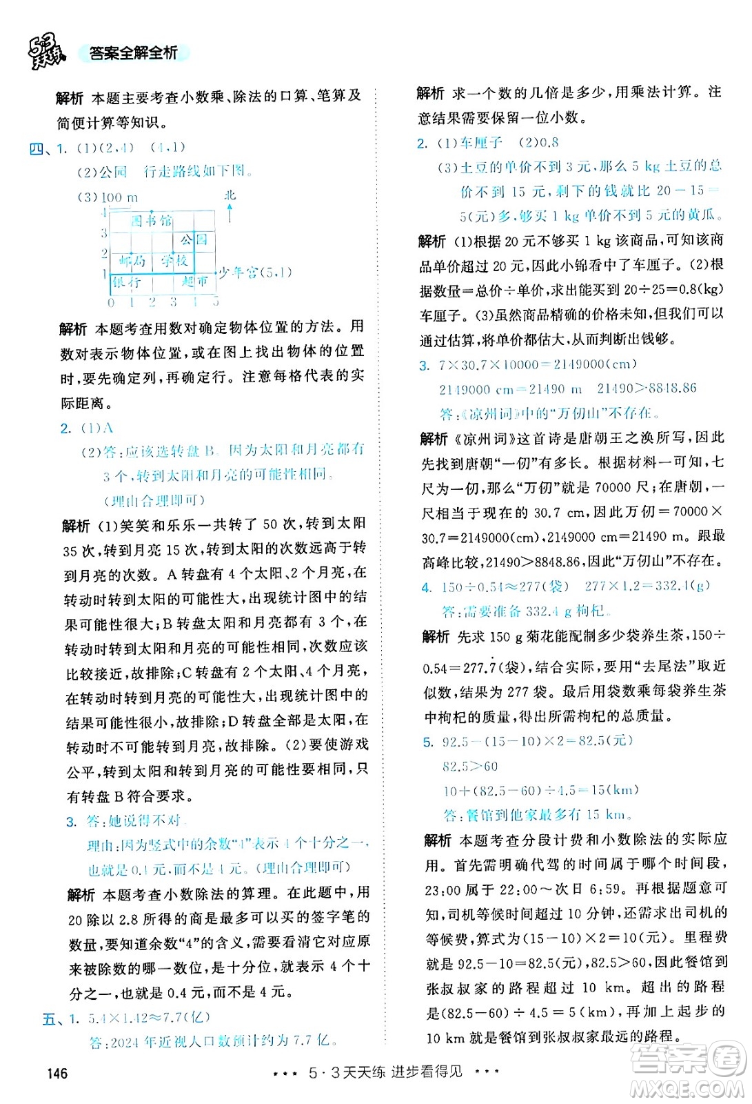 山東畫(huà)報(bào)出版社2024年秋53天天練五年級(jí)數(shù)學(xué)上冊(cè)人教版答案